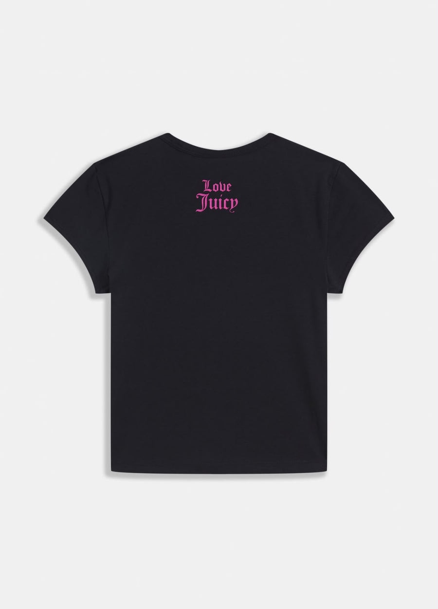 T-shirt Donna Juicy Couture "Juicy Angel" Nera con Stampa Rosa — 2/3