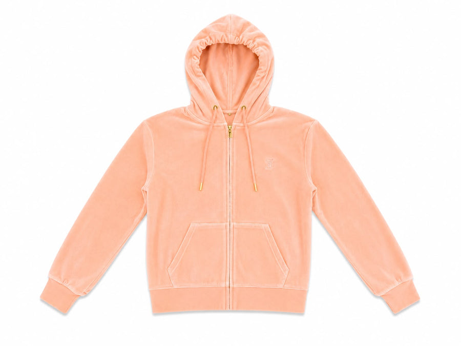 Felpa con Cappuccio Juicy Couture in Ciniglia con Zip – Azzurro Sky / Pesca — 3/4