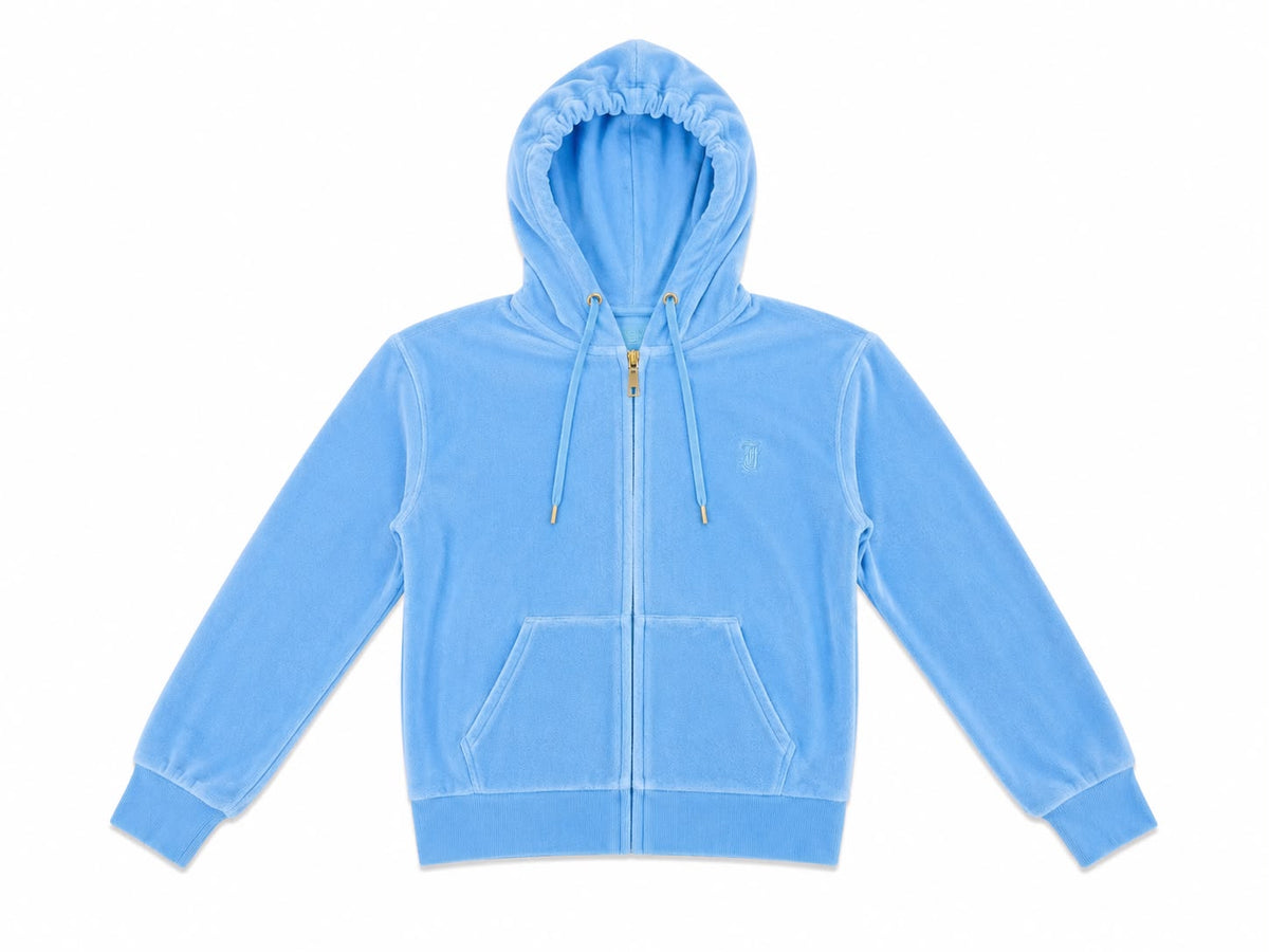 Felpa con Cappuccio Juicy Couture in Ciniglia con Zip – Azzurro Sky / Pesca