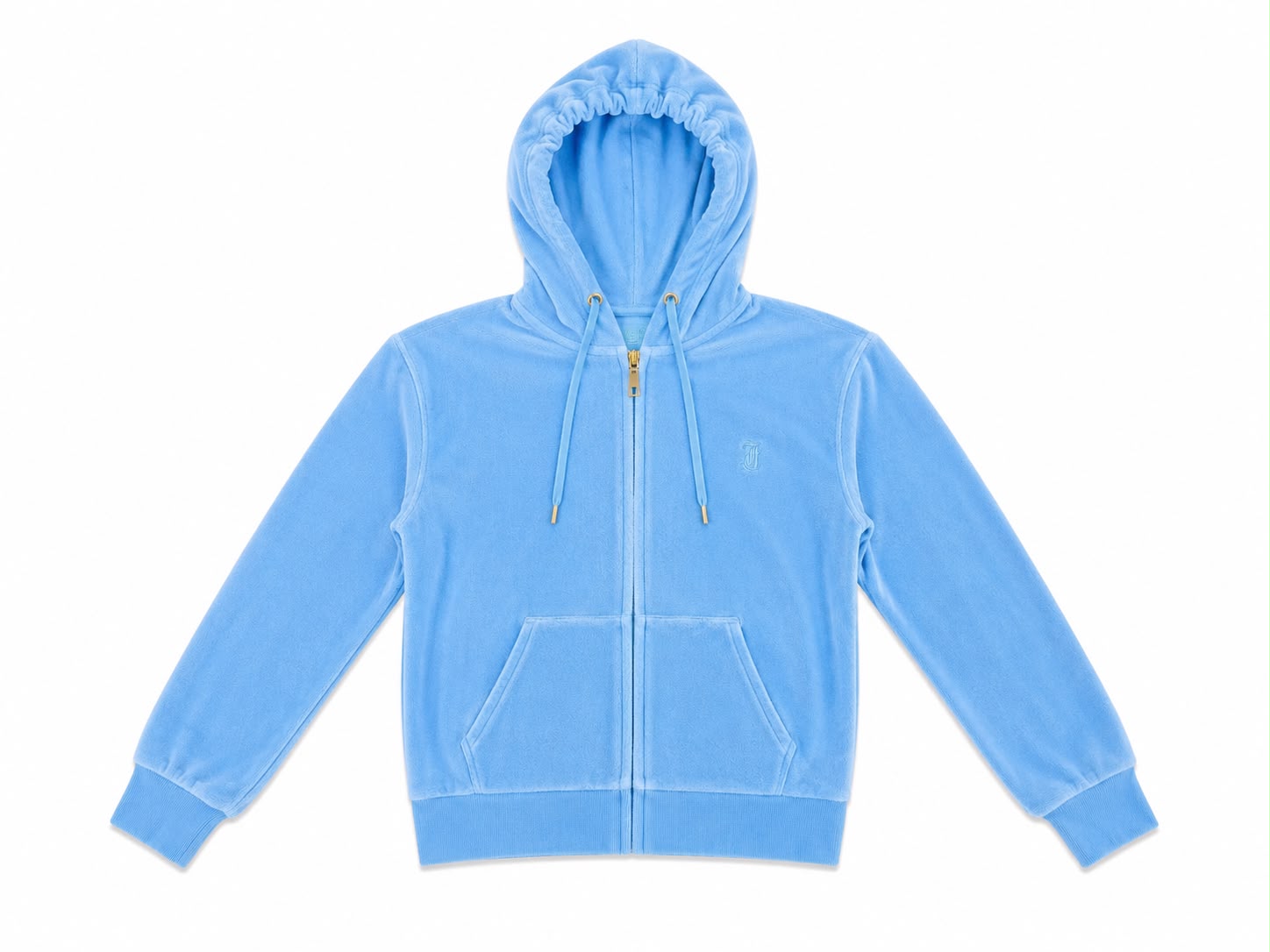 Felpa con Cappuccio Juicy Couture in Ciniglia con Zip – Azzurro Sky / Pesca
