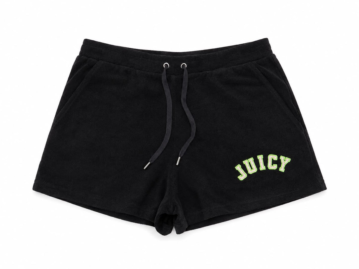 Pantaloncini Donna Juicy Couture in Spugna Neri con Logo Ricamato