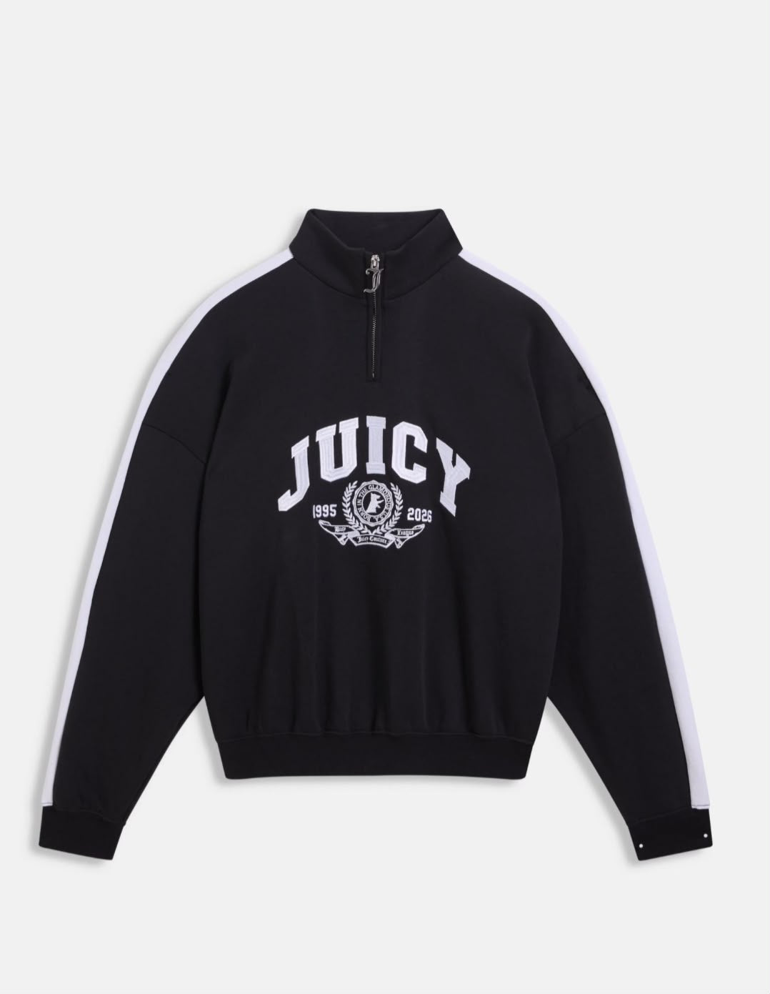 Felpa Donna Juicy Couture Nera con Collo Alto e Zip Corta Logo Ricamato