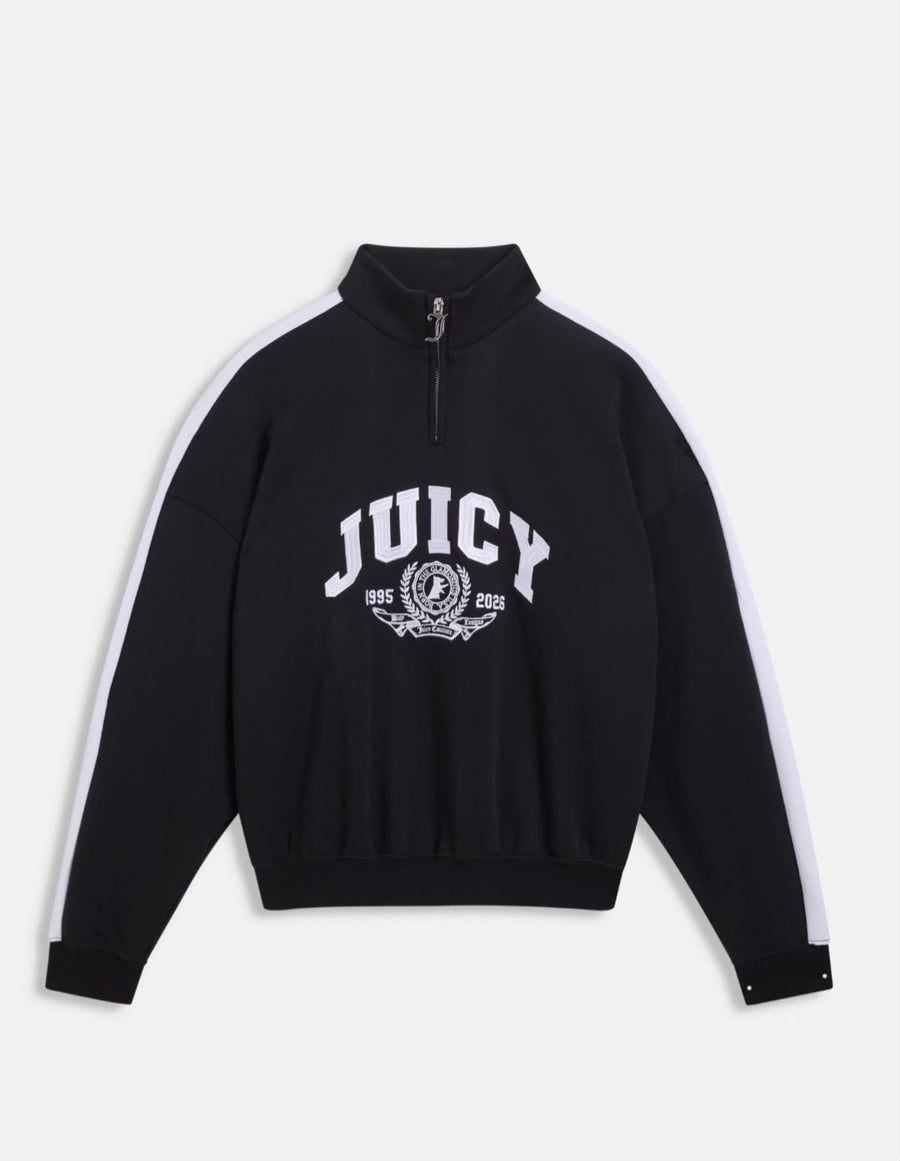 Felpa Donna Juicy Couture Nera con Collo Alto e Zip Corta Logo Ricamato — 1/3