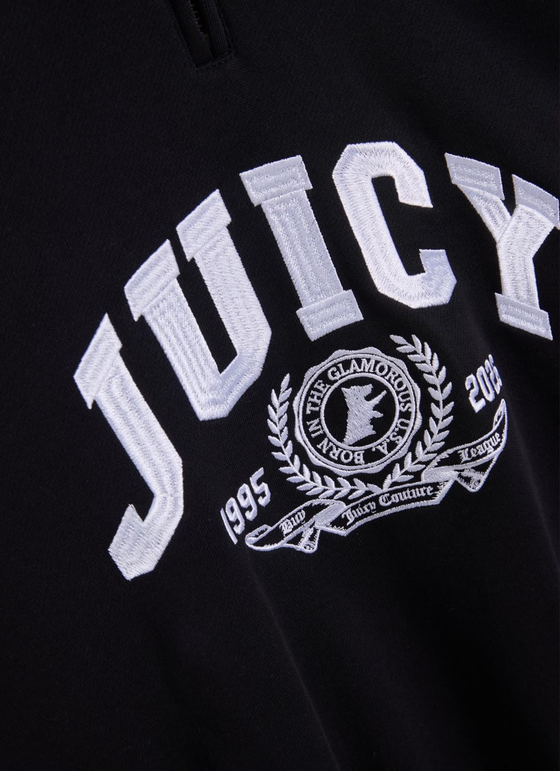 Felpa Donna Juicy Couture Nera con Collo Alto e Zip Corta Logo Ricamato