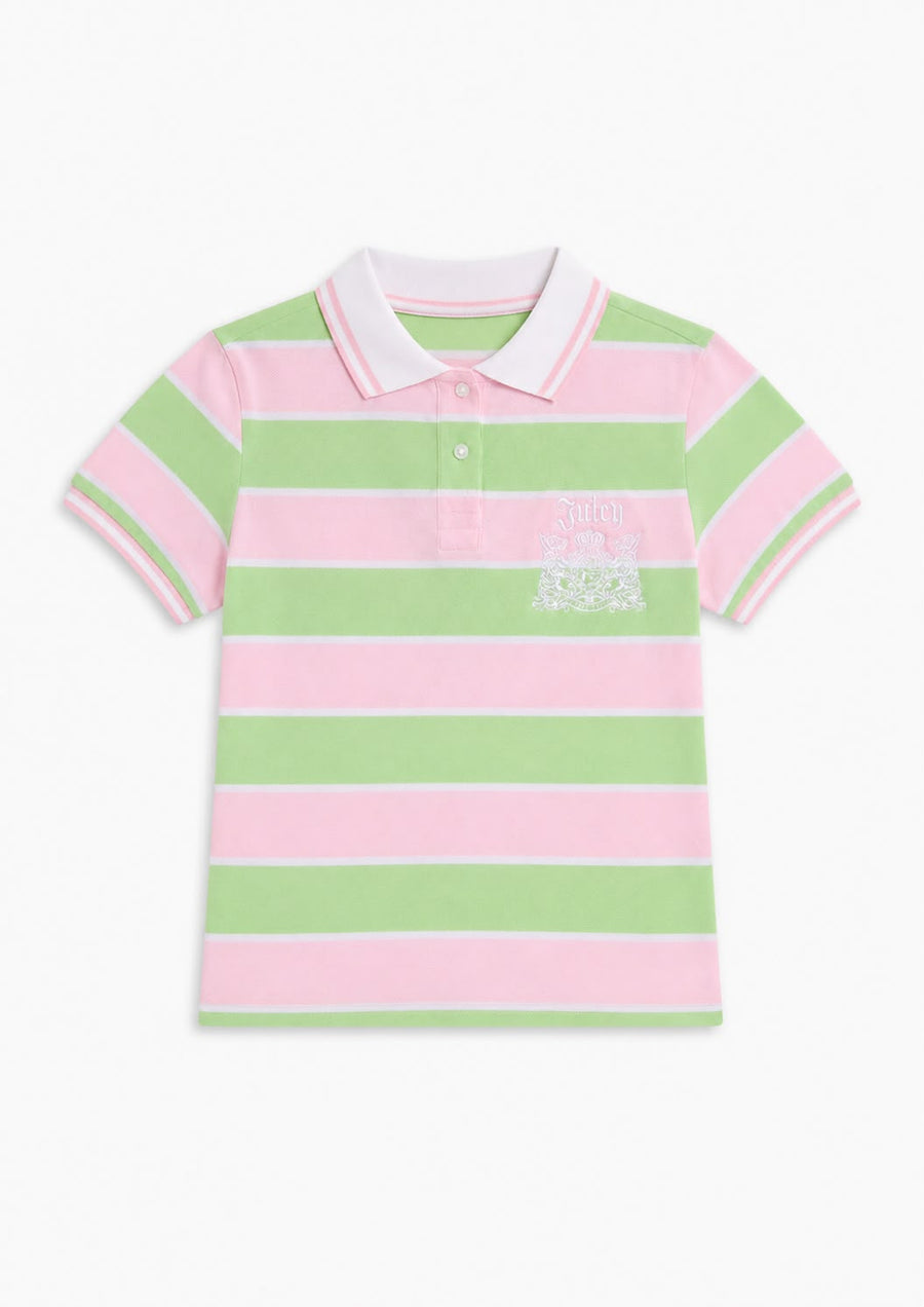 Polo Donna Juicy Couture a Righe Rosa e Verde con Logo Ricamato — 1/2