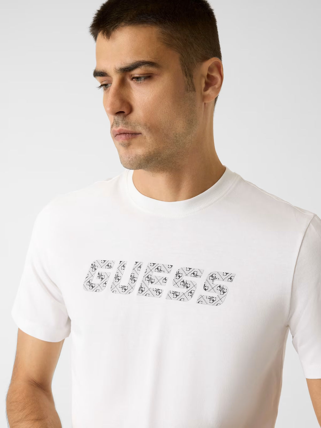 T-shirt Guess Uomo Bianca con Logo Frontale