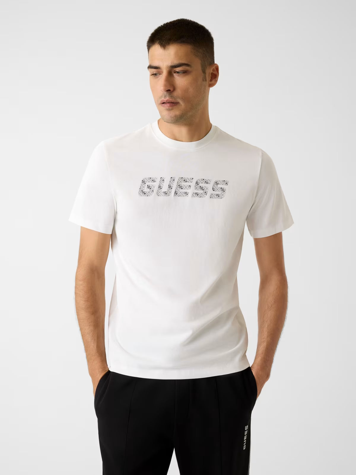 T-shirt Guess Uomo Bianca con Logo Frontale