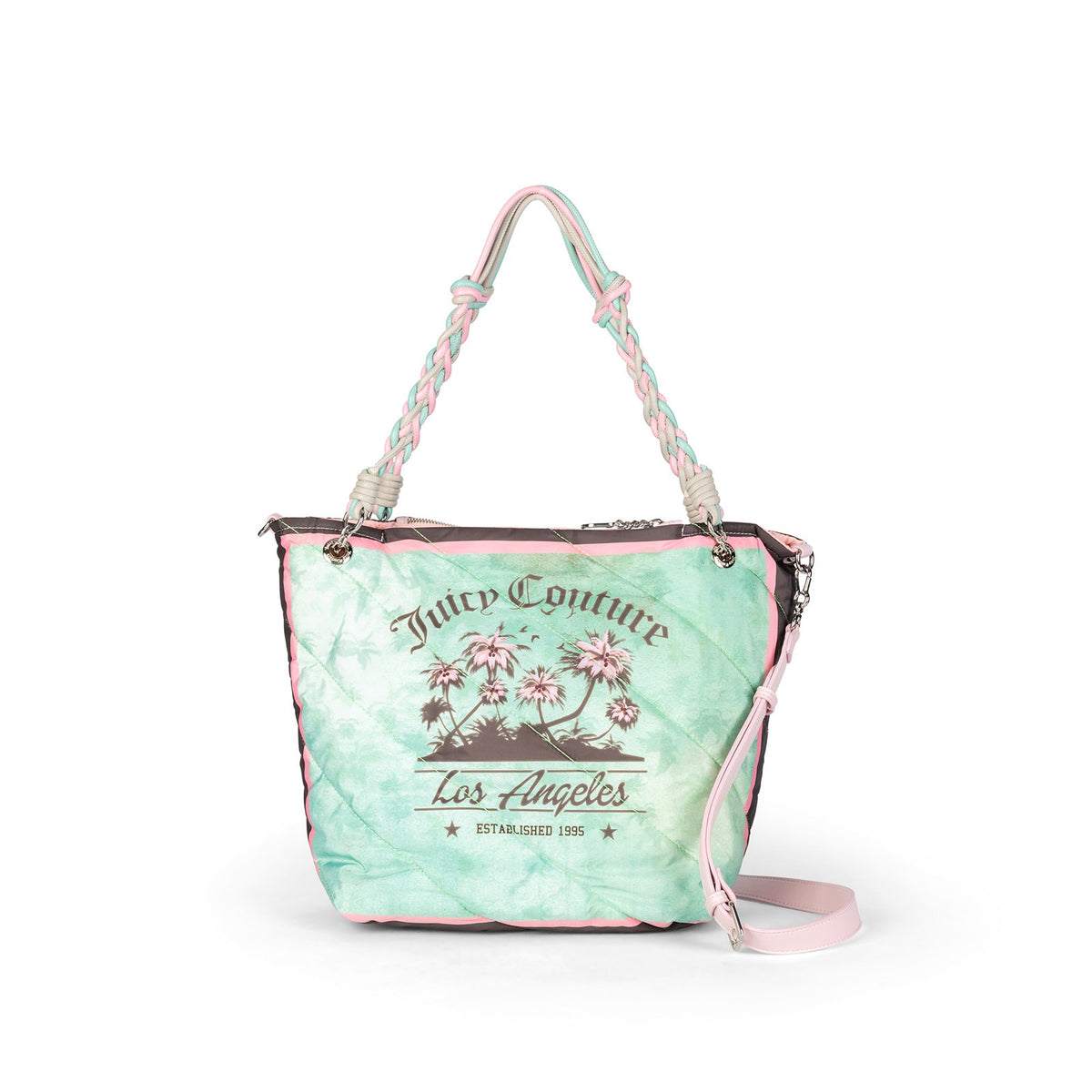 Borsa Shopper Juicy Couture Los Angeles Trapuntata Verde Acqua con Tracolla e Pochette