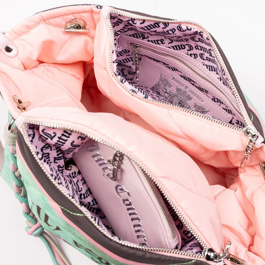 Borsa Shopper Juicy Couture Los Angeles Trapuntata Verde Acqua con Tracolla e Pochette — 2/2