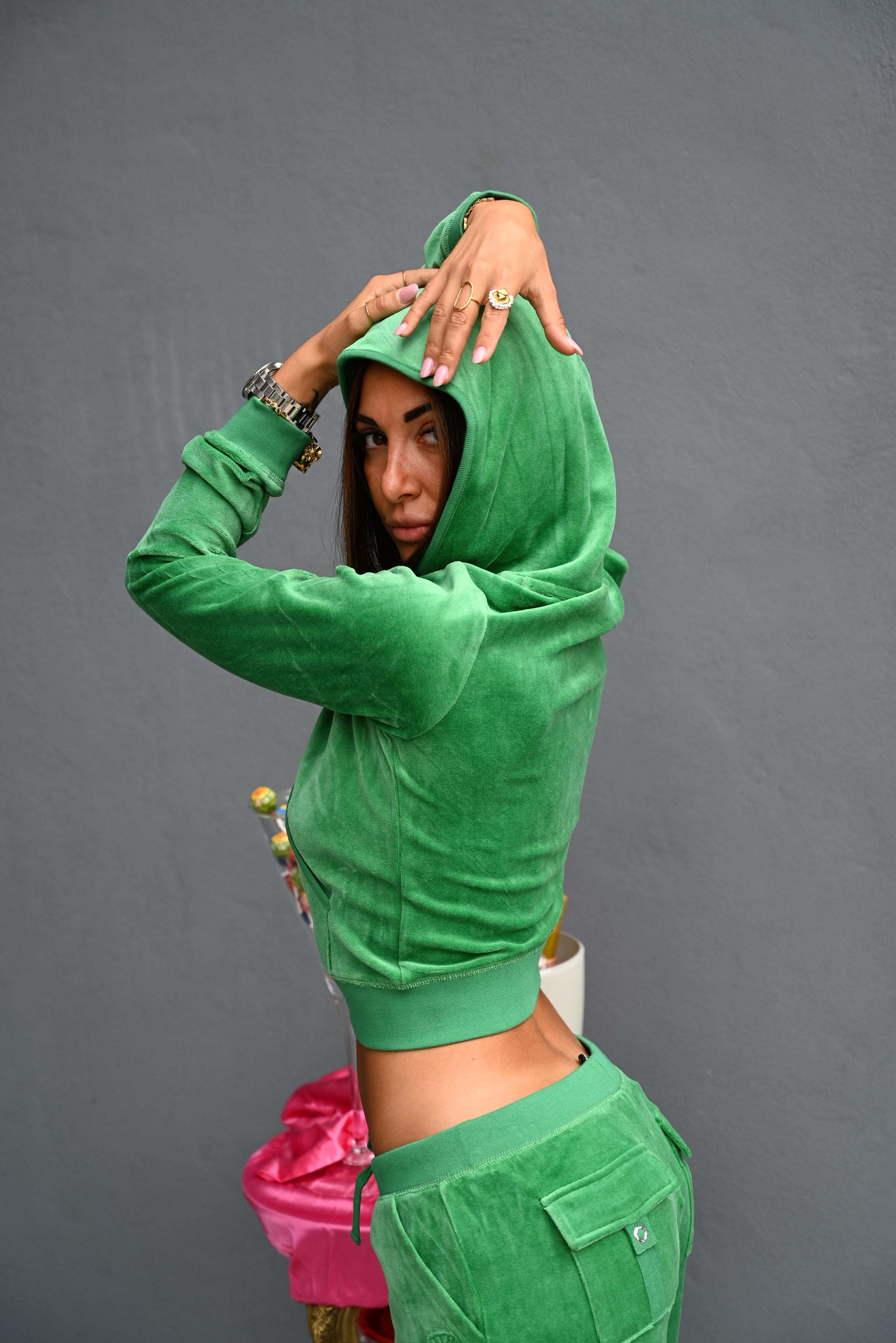 JUICY COUTURE - FELPA CON CAPPUCCIO FULL ZIP HERITAGE ROBYN VERDE