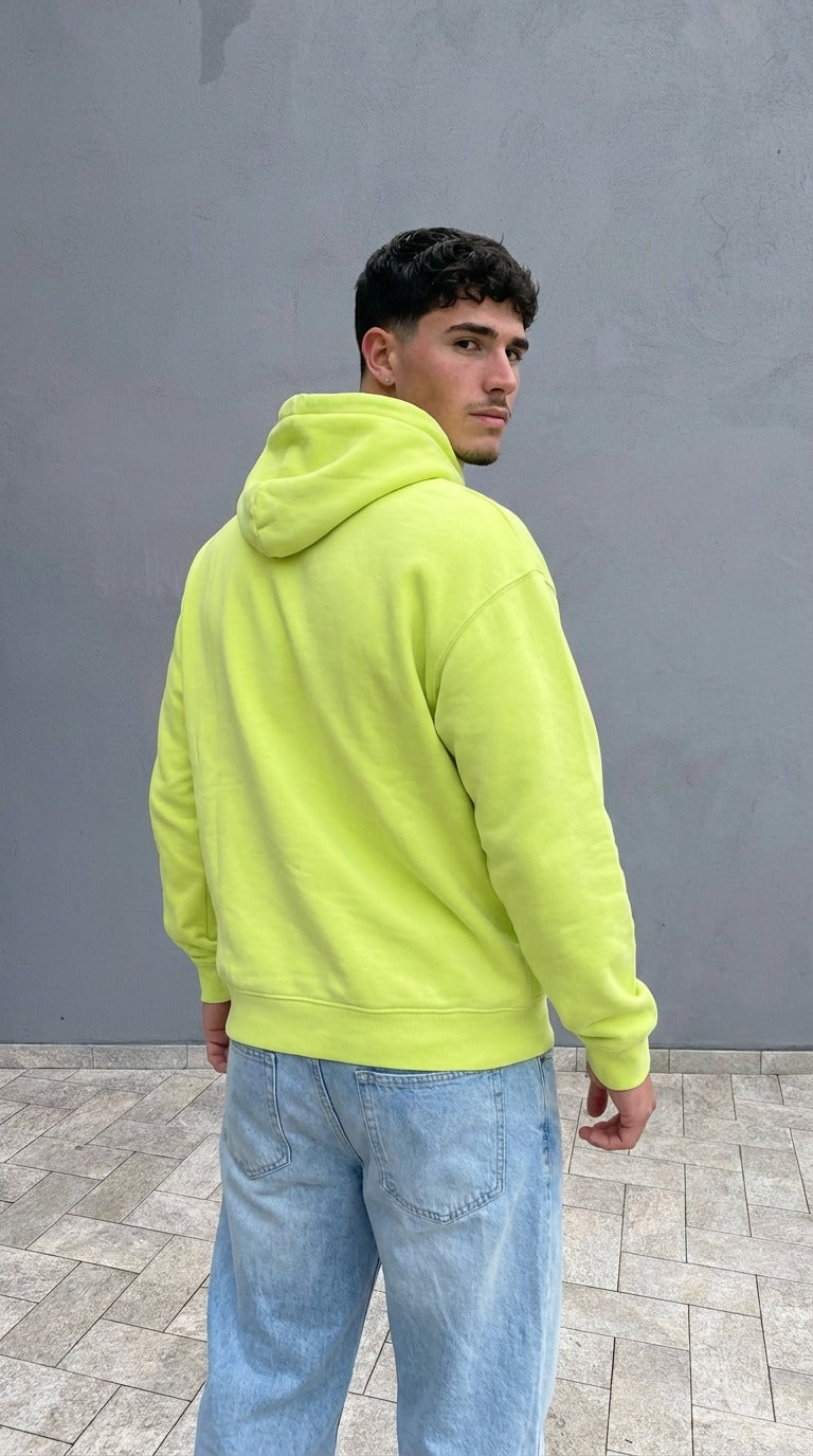 Felpa Uomo Disclaimer Giallo Lime con Cappuccio – Maxi Logo Frontale Graffiti